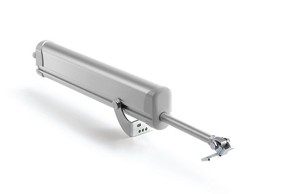 Silver Comunello Raywin electronic rack actuator for automated opening of top-hung windows and domes.