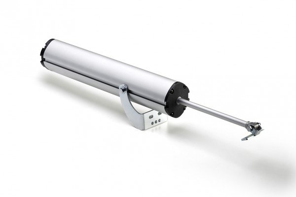 Silver Comunello Mowin Fast electronic actuator with an extending rod for automated window and skylight control.