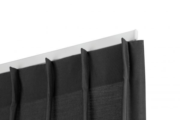 Hand-drawn curtain tracks with fabric attached