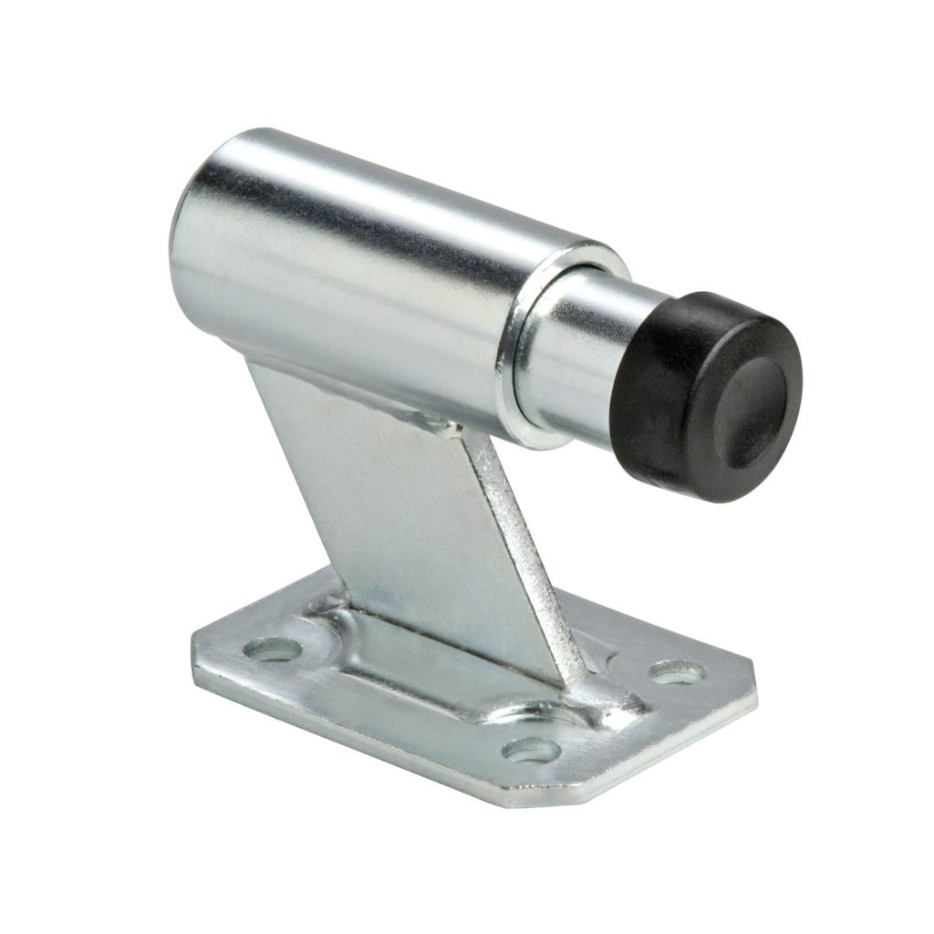 Metal gate stopper with rubber bumper for sliding gates.