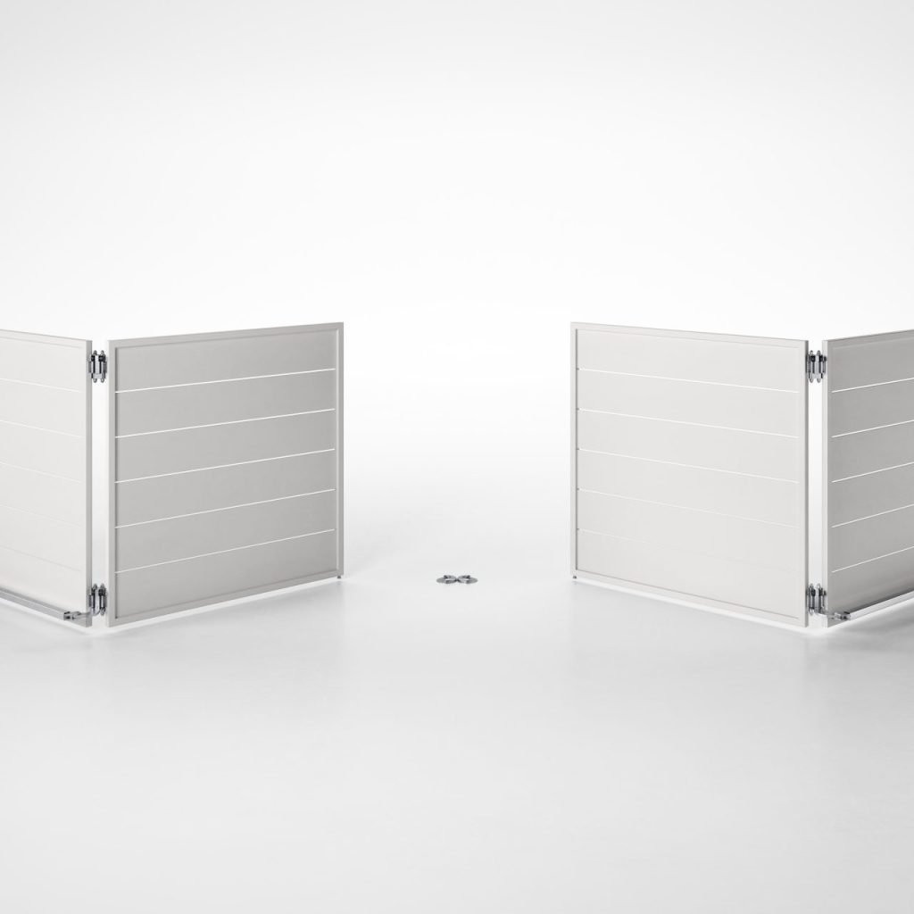 Modern white automated swing gate panels for residential property security