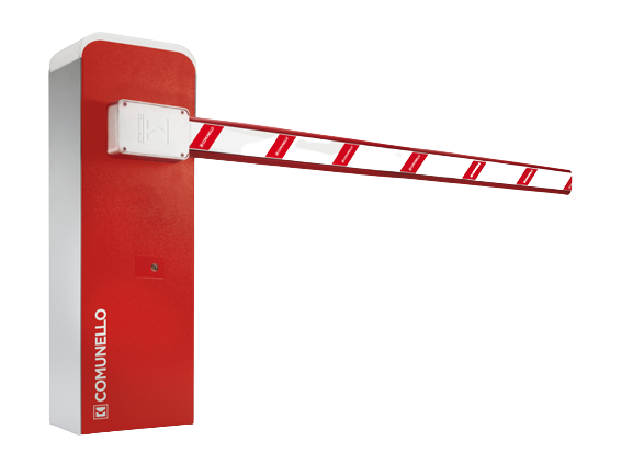 Red automatic boom barrier arm for parking and entrance security